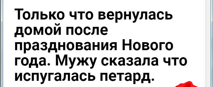 Только что вернулась домой после празднования Нового года Мужу сказала что испугалась петард
