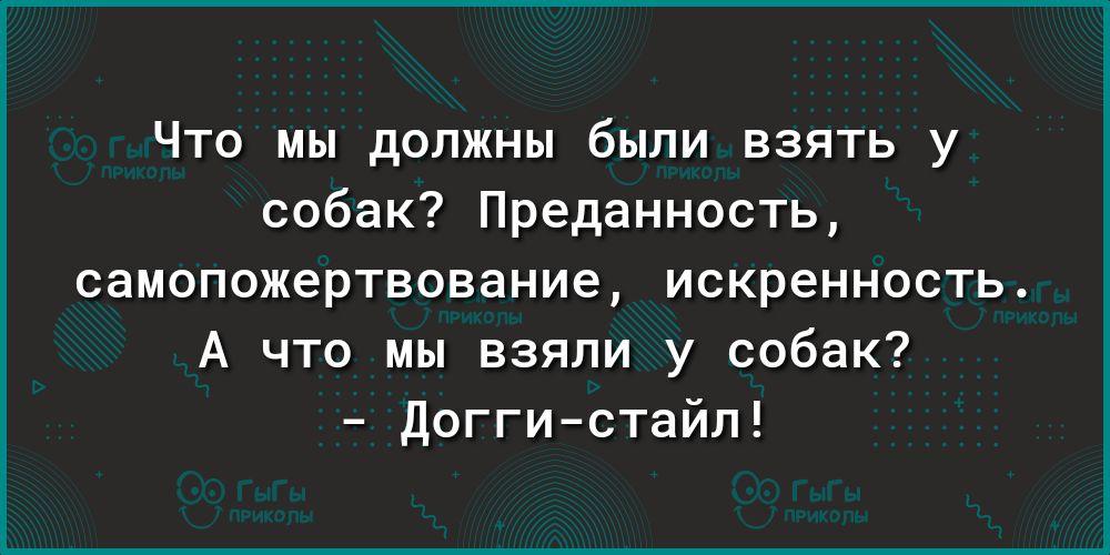 Что мы должны были взять у собак Преданность самопожертвование искренность А что мы взяли у собак Догги стайл