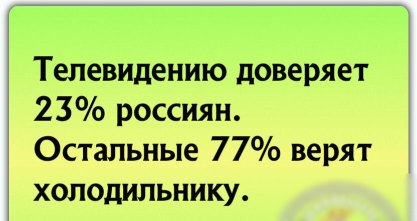 Телевидению доверяет 23 россиян. Остальные 77 верят холодильнику.
