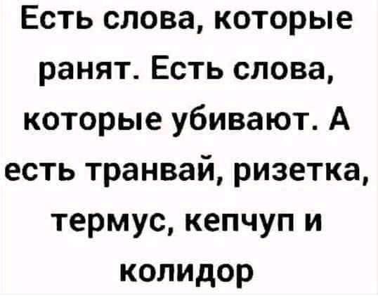 Есть слова которые ранят Есть слова которые убивают А есть транвай ризетка термус кепчуп и колидор