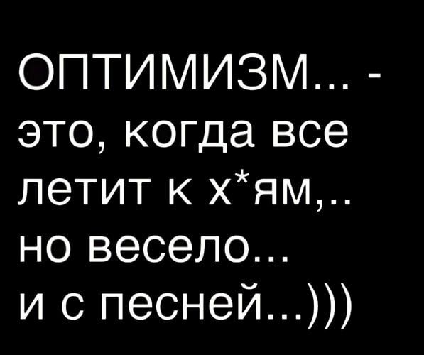 ОПТИМИЗМ это когда все летит к хям но весело и с песней