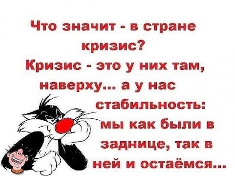 Что значит в стране кризис Кризис это у них там наверху а у нас стабильность мы как были в заднице так в ней и остаёмся