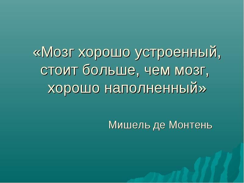 Мозг хорошо устроенный стоит больше чем мозг хорошо наполненный Мишель де Монтень