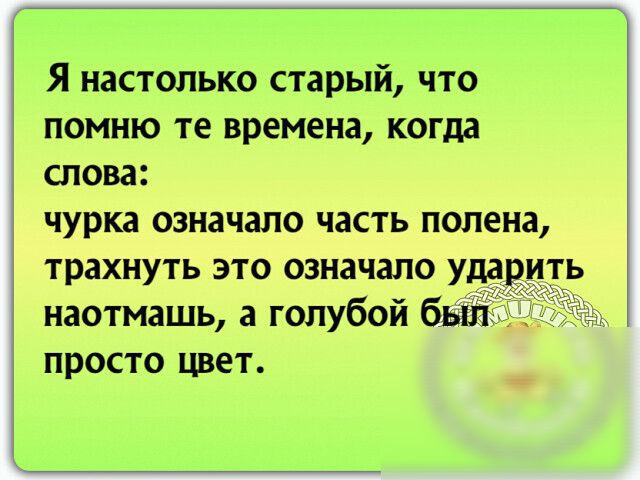 Я настолько старый что помню те времена когда слова чурка означало часть полена трахнуть это означало уда наотмашь а голубой просто цвет