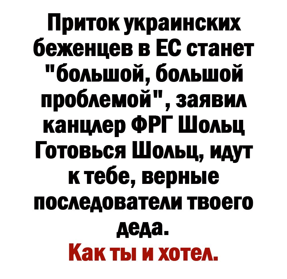Приток украинских беженцев в Ес станет большой большой проблемой заявил канцдер ФРГ ШОАЬЦ Готовься Шодьц идут к тебе верные последователи твоего деда Как ты и хотел