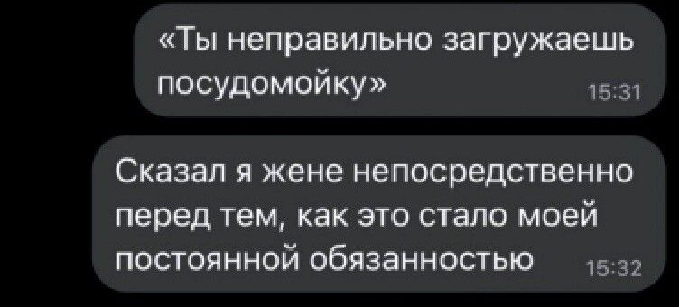 Ты неправильно загружаешь посудомойку 1531 Сказал Я ЖЕНЕ НЕПОСРЭДСТВЭННО перед тем как это стало моей постоянной обязанностью 1532