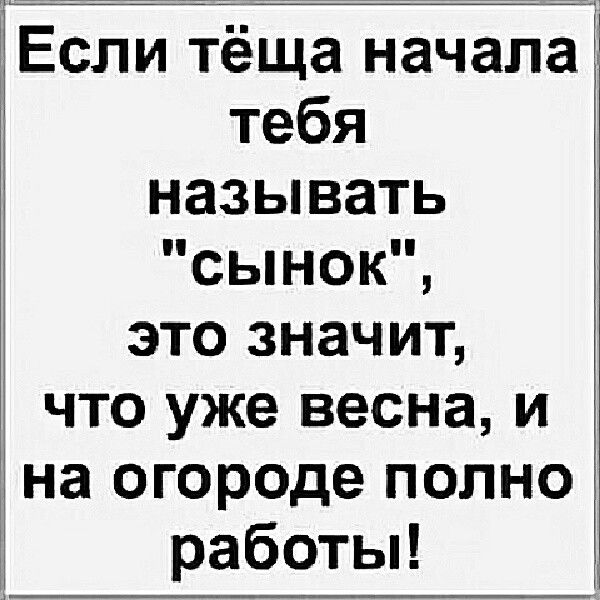 1Если тёща начала тебя называть сынок это значит что уже весна и на огороде полно работы