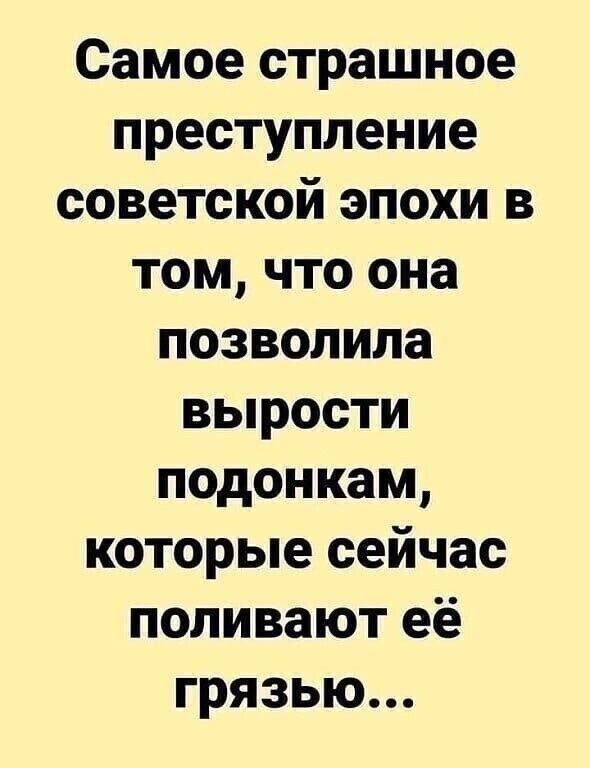 Самое страшное преступление советской эпохи в том что она позволила вырости подонкам которые сейчас поливают её грязью