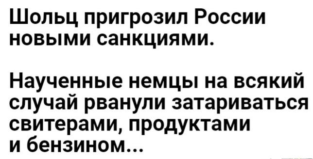 Шольц пригрозил России новыми санкциями Наученные немцы на всякий случай рванули затариваться свитерами продуктами и бензином