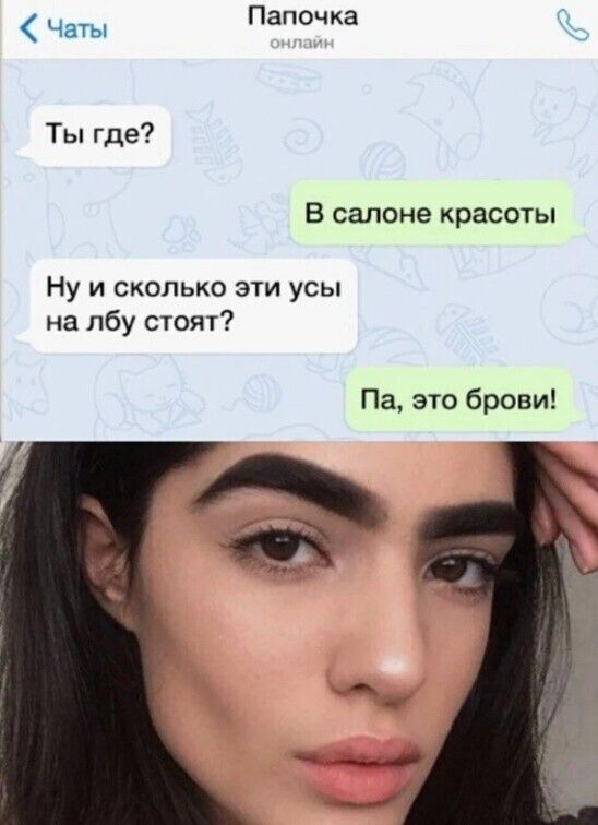 Чаты Папочка Ты где В салоне красоты Ну и сколько эти усы на лбу стоят Па это брови