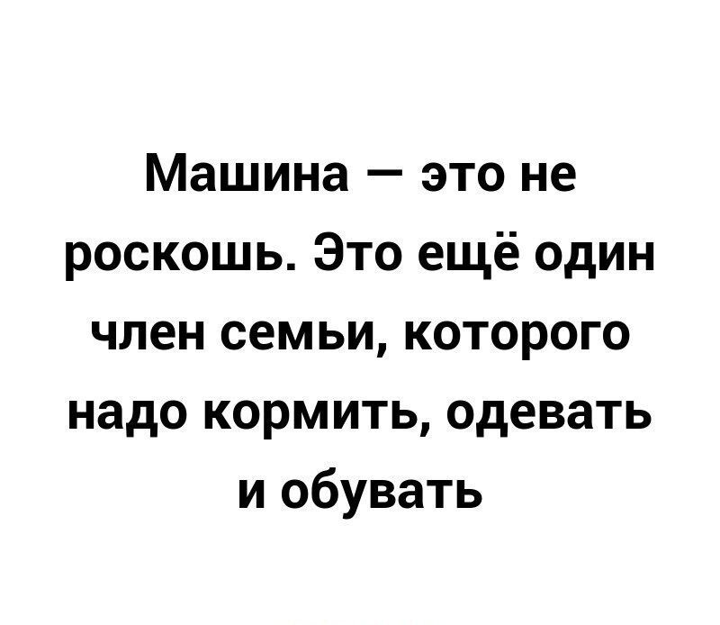 Машина это не роскошь Это ещё один член семьи которого надо кормить одевать и обувать