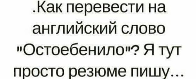 Как перевести на английский слово Остоебенипо Я тут просто резюме пишу