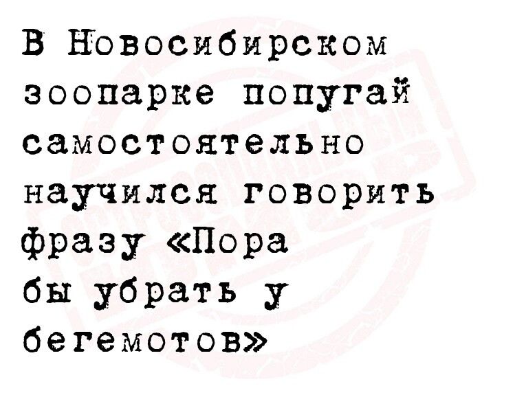 В новосибирском зоопарке попугай самостоятельпо научился говорить фразу Пора бы убрать у бегемотов