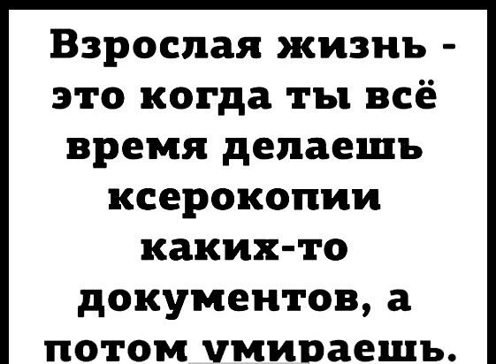 Взрослая жизнь это когда ты всё время делаешь ксерокопии каких то документов а потом чмиоаешъ
