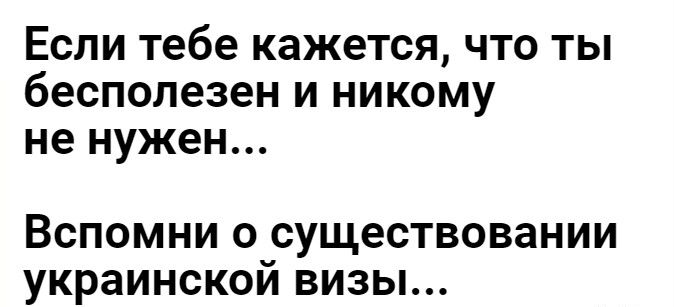 ЕСЛИ тебе кажется ЧТО ТЫ бесполезен И НИКОМУ не нужен Вспомни о существовании украинской визы