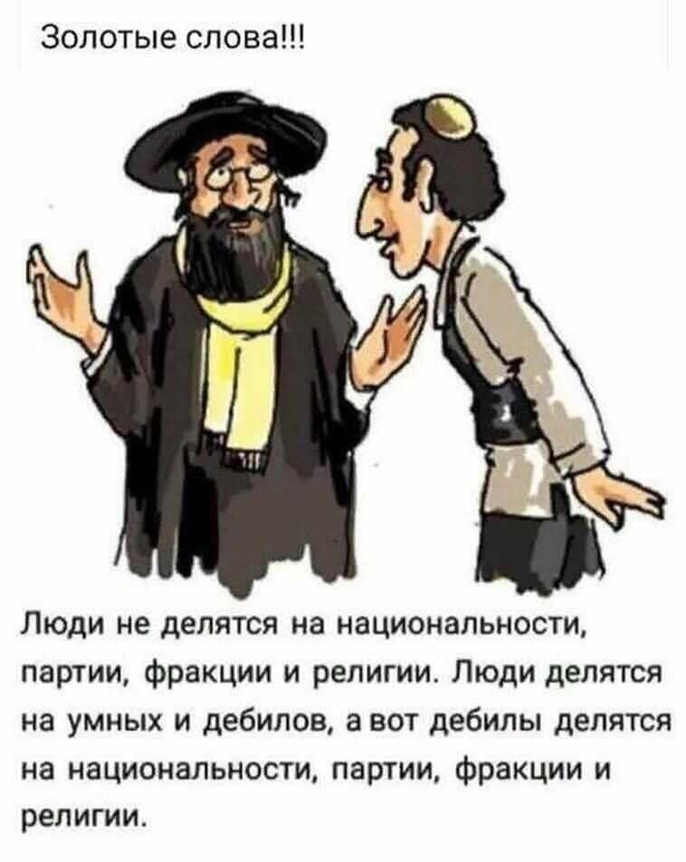 Золотые слова Люди не делятся на национальности партии фракции и религии Люди делятся на умных и дебилов а вот дебилы делятся на национальности партии Фракции и религии