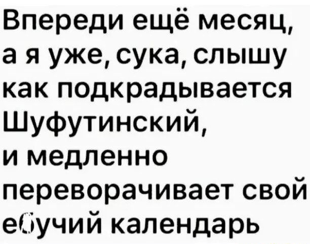 Впереди ещё месяц а я уже сука слышу как подкрадывается Шуфутинский и медленно переворачивает свой ебучий календарь