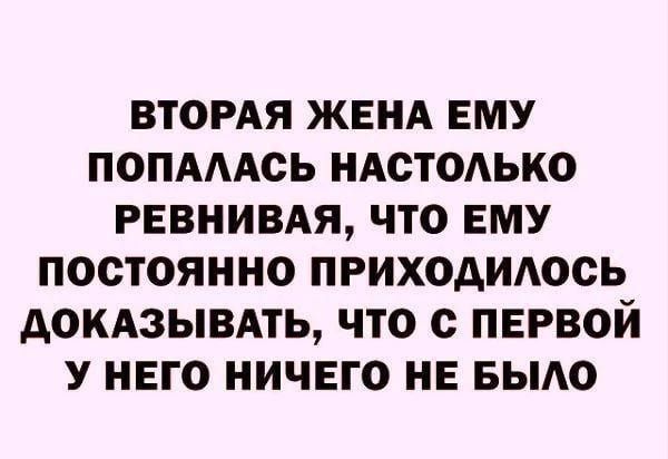 ВТОРАЯ ЖЕНА ЕМУ попмАсь НАОТОАЬКО РЕВНИВАЯ ЧТО ЕМУ ПОСТОЯННО ПРИХОАИАОСЬ АОКАЗЫВАТЬ ЧТО с ПЕРВОЙ У НЕГО НИЧЕГО НЕ БЫАО