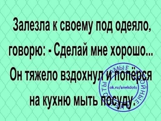 Залезла к своему под Одеяло говорю Сделай мне хорошо Он тяжело вздохну ЁЁ газ на КУХНЮ МЫТЬ
