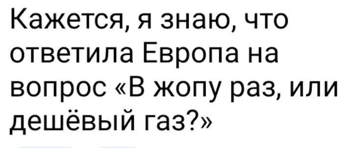 Кажется я знаю что ответила Европа на вопрос В жопу раз или дешёвый газ