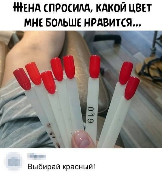 ЖЕНА ПРОСИМ КАКОЙ ЦВЕТ МНЕ БОШЕ НРАВИТСЯ _ л Выбирай красный