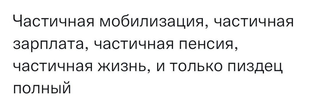 Частичная мобилизация частичная зарплата ЧЭСТИЧНЭЯ ПЭНСИЯ ЧЭСТИЧНЭЯ ЖИЗНЬ И ТОЛЬКО Пиздец попный