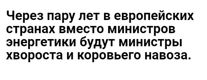 Через пару лет в европейских странах вместо министров энергетики будут министры хвороста и коровьего навоза