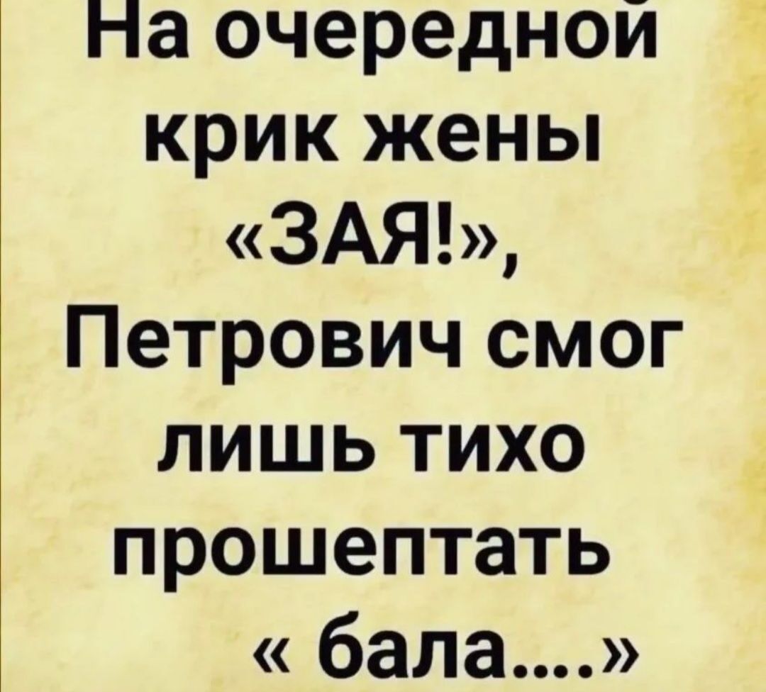 На очередной крик жены 3АЯ Петрович смог лишь тихо прошептать бала