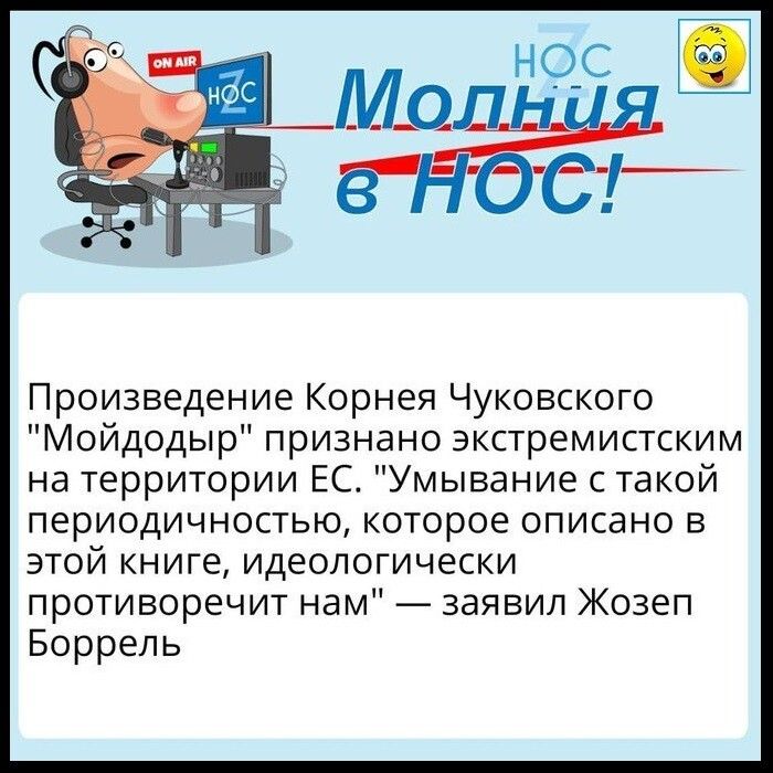 Произведение Корнея Чуковского Мойдодыр признано экстремистским на территории ЕС Умывание такой периодичностью которое описано в этой книге идеологически противоречит нам заявил Жозеп Боррель