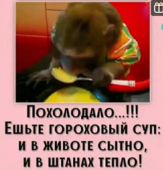 Похододмо Ешьте гороховый суп и в живот сытно и в штлндх тЕпдо