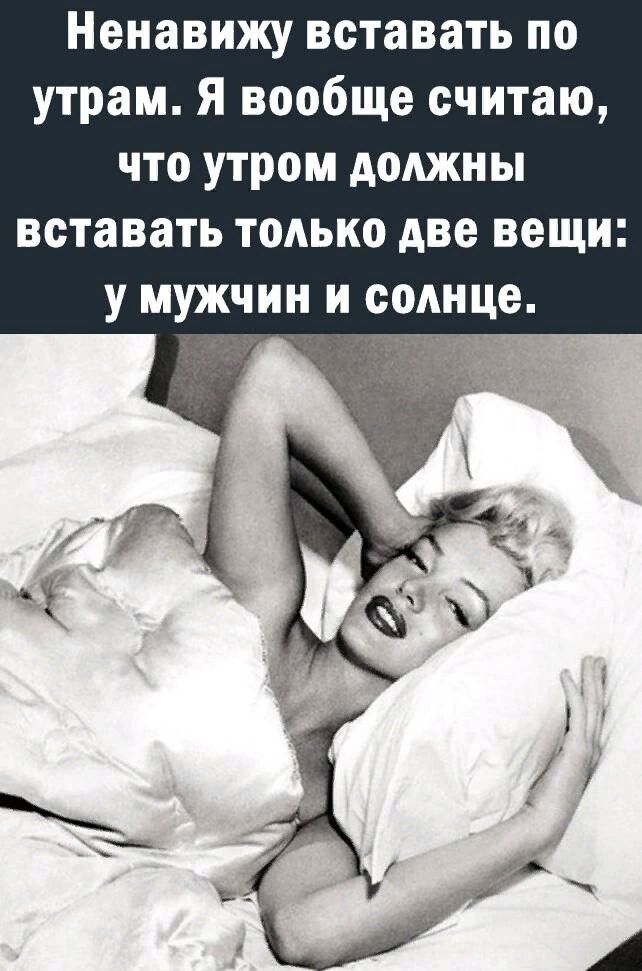 Ненавижу вставать по утрам Я вообще считаю что утром должны вставать только две вещи у мужчин и солнце