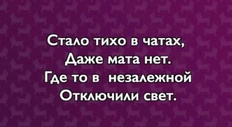 Стадо тихо в чатах Ааже мата нет Где то в незиежной Откючии свет