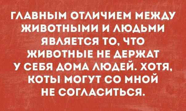 ГААВНЫМ ОТАИЧИЕМ МЕЖАУ ЖИВОТНЫМИ И АЮАЬМИ ЯВАЯЕТОЯ ТО ЧТО ЖИВОТНЫЕ НЕ АЕРЖАТ У СЕБЯ ДОМА АЮАЕЙ ХОТЯ КОТЫ МОГУТ СО МНОЙ НЕ СОГААОИТЬСЯ