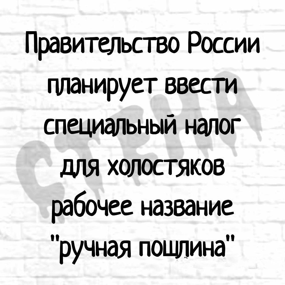 Правительство России планирует ввести специальный налог для холостяков рабочее название ручная пошлина