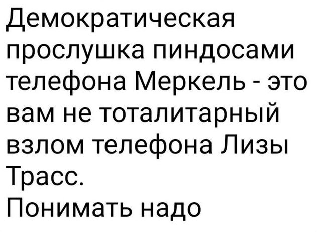 Демократическая прослушкапиндосами телефона Меркель это вам не тоталитарный взломтелефонаЛизы Трасо Понимать надо