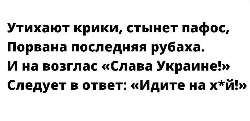 утихают крики стынет пафос Порвана последняя рубаха и на возглас Слава Украине Следует в ответ Идите на хй