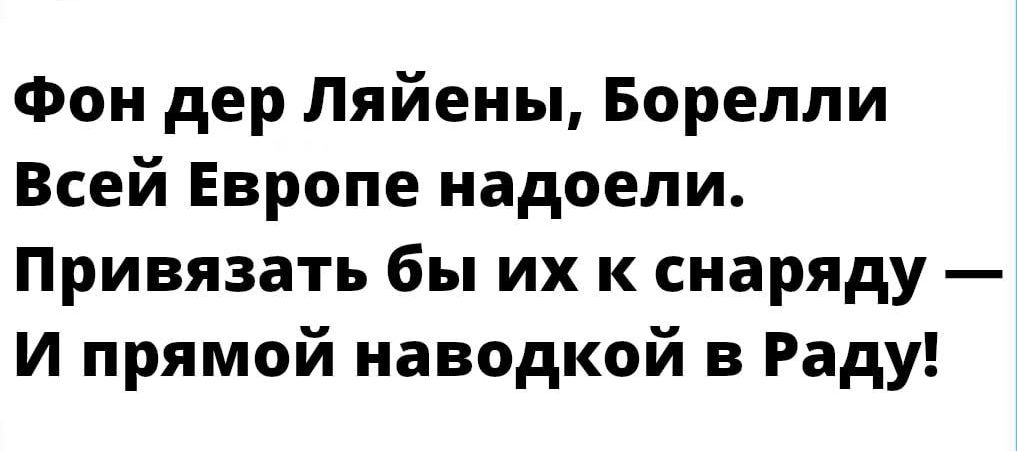 Фон дер Ляйеиы Борелли Всей Европе надоели Привязать бы их к сиаряду И прямой наводкой в Раду