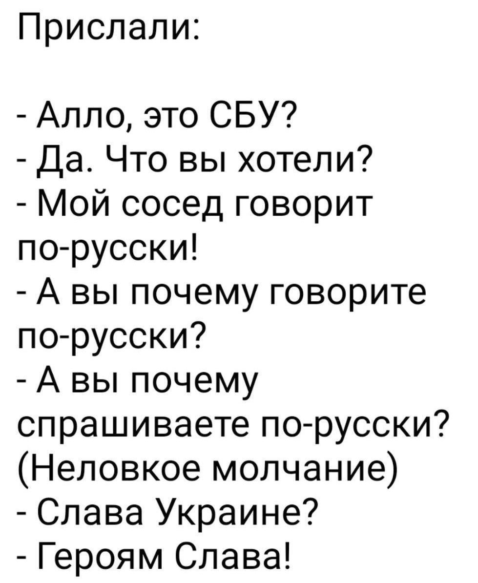 Прислали Алло это СБУ Да Что вы хотели Мой сосед говорит по русски А вы почему говорите по русски А вы почему спрашиваете по русски Неловкое молчание Слава Украине Героям Слава