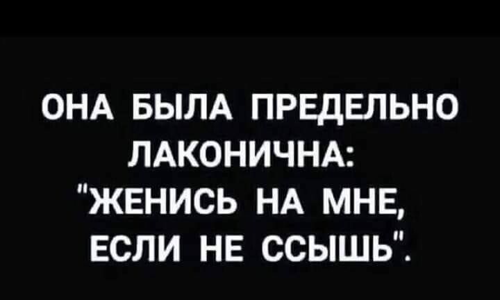 ОНА БЫЛА ПРЕДЕЛЬНО ЛАКОНИЧНА ЖЕНИСЬ НА МНЕ ЕСЛИ НЕ ССЫШЬ