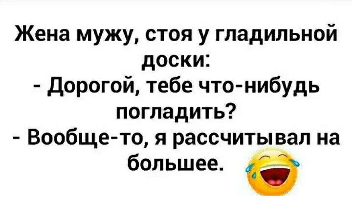 Жена мужу стоя у гладильной доски дорогой тебе что нибудь погладить Вообще то я рассчитывал на большее