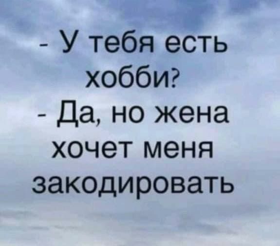 У тебя есть хобби Да но жена хочет меня закодировать