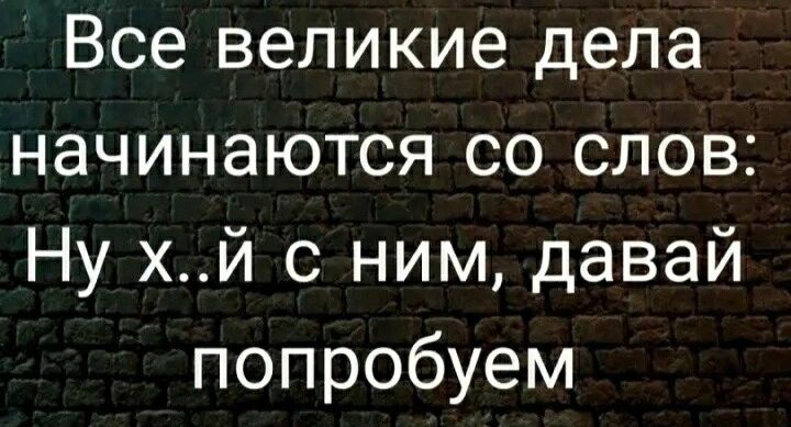 Все великие дела начинаются со слов Ну хй с ним давай попробуем