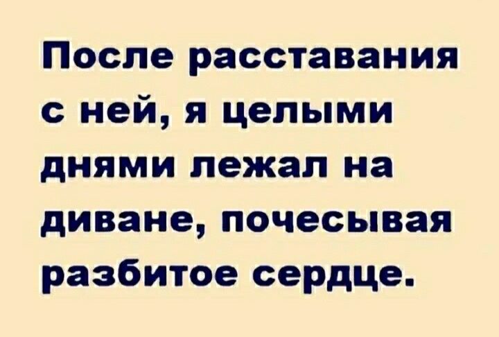 После расставания с ней я целыми днями лежал на диване почесывая разбитое сердце