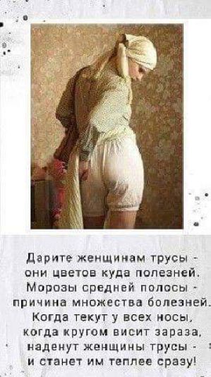 дарите женщинам трусы они цветов куда полезней Морозы средней полосы причина множества болезней Когда текут у всех носы когда кругом висит зараза наденут женщины трусы и станет им теплее сразу