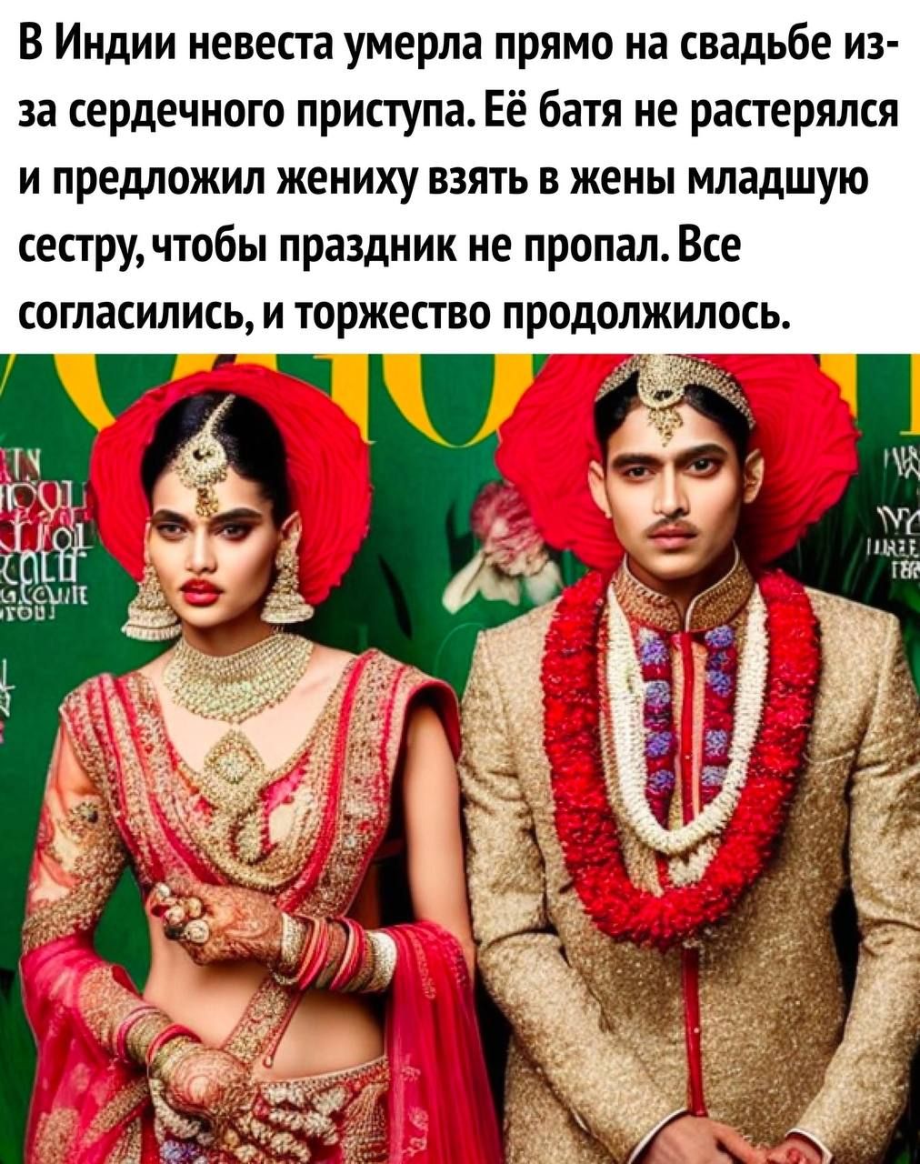 В Индии невеста умерла прямо на свадьбе из за сердечного приступа Её батя не растерялся и предложил жениху взять в жены младшую сестру чтобы праздник не пропал Все согласились и торжество продолжилось
