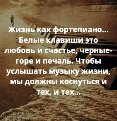 Живнь как фортепиано Белые кнавиши это любовь и счастье черные горе и печаль Чтобы услышать музыку жизни мы должны коснуться и тех и тех