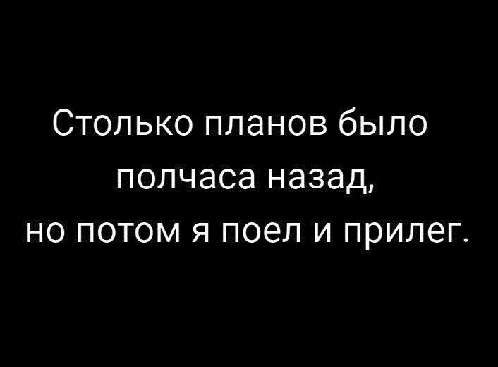 Столько планов было полчаса назад НО ПОТОМ Я ПОЭЛ И прилег