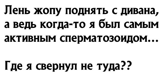 Лень жопу поднять с дивана а ведь когда то я был самым активным сперматозоидом Где я свернул не туда