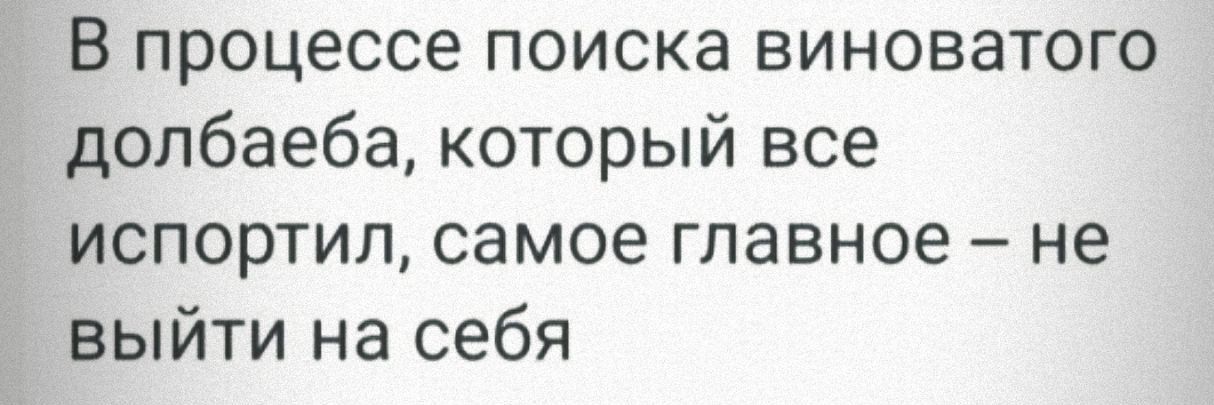 В процессе поиска виноватого долбаеба который все испортил самое главное не выйти на себя