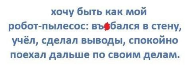 хочу бьпь как мой робот пылесос мбался в стену учёл сделал выводы спокойно поехал дальше по своим делам